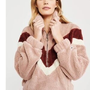 Abercrombie & Fitch Fuzzy Quarter Zip Chevron Pink Maroon White Pullover Small